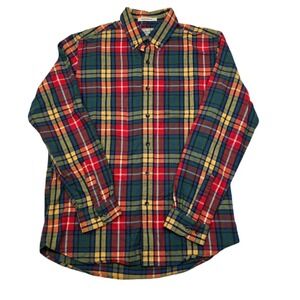 L.L.Bean Flannel‎ Shirt Mens Medium Red Green Plaid Cotton Traditional Fit